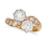 A DIAMOND TOI ET MOI RING in 18ct yellow gold, set with two old cut diamonds weighing 1.16 carats...