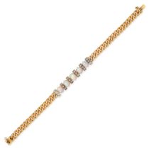 AN ANTIQUE OPAL AND DIAMOND BRACELET in yellow gold and silver, the curb chain set with a row of ...