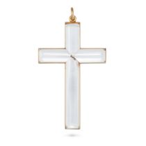 AN ANTIQUE VICTORIAN ROCK CRYSTAL CROSS PENDANT designed as a cross set with a carved polished ro...