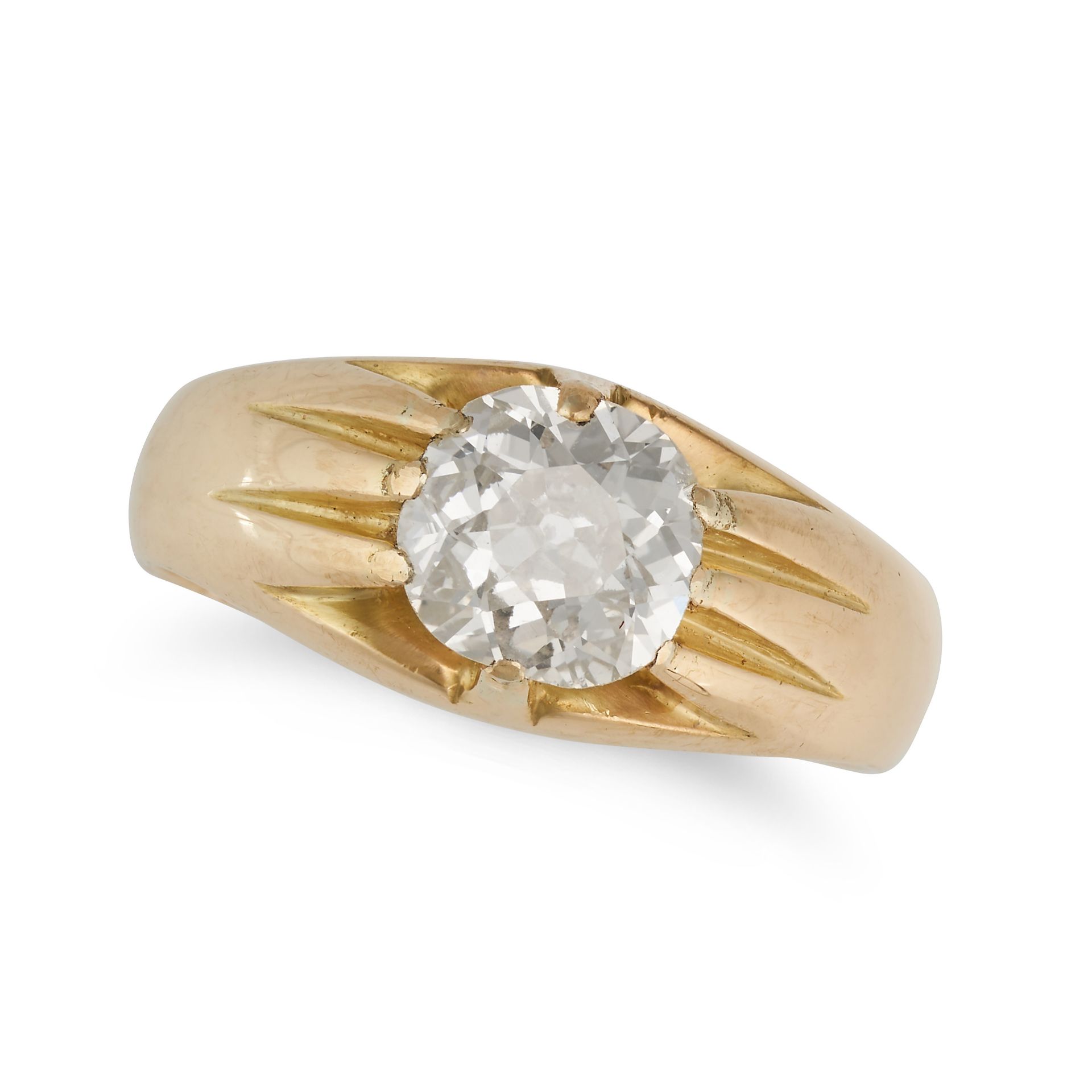 A DIAMOND GYPSY RING in 18ct yellow gold, set with an old cut diamond of approximately 1.28 carat...