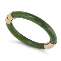 A NEPHRITE JADE BANGLE the hinged bangle set with polished nephrite jade, no assay marks, inner c...