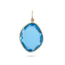 A DIAMOND AND BLUE TOPAZ PENDANT set with a round brilliant cut diamond, suspending a fancy cut b...