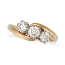 A THREE STONE DIAMOND RING set with three round brilliant cut diamonds, stamped 750, size L / 5.7...