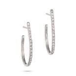 A PAIR OF DIAMOND HOOP EARRINGS each set with a row of round brilliant cut diamonds, stamped 750,...