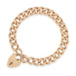 AN ANTIQUE PADLOCK BRACELET in 15ct yellow gold, comprising a curb link bracelet suspending a hea...