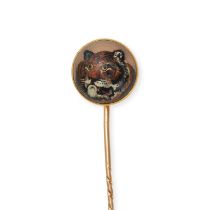 AN ANTIQUE ESSEX CRYSTAL TIGER INTAGLIO STICK / TIE PIN in yellow gold, the circular Essex crysta...