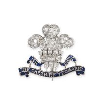 AN ANTIQUE DIAMOND AND ENAMEL CHESHIRE YEOMANRY BROOCH in white gold, designed as the badge of Th...