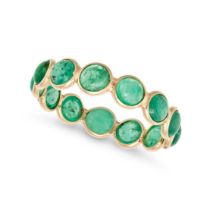 AN EMERALD ETERNITY RING set all around with a row of round cabochon emeralds, stamped 14K, size ...