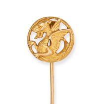 A GRIFFIN STICK / TIE PIN the circular pin depicting a griffin, stamped 18K, 1.6cm, 4.8g.