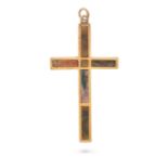 AN ANTIQUE AGATE CROSS PENDANT in 9ct yellow gold, designed as a cross set with square and rectan...