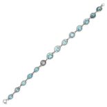 A BLUE ZIRCON BRACELET comprising a row of round cut blue zircons, no assay marks, 19.0cm, 8.7g.