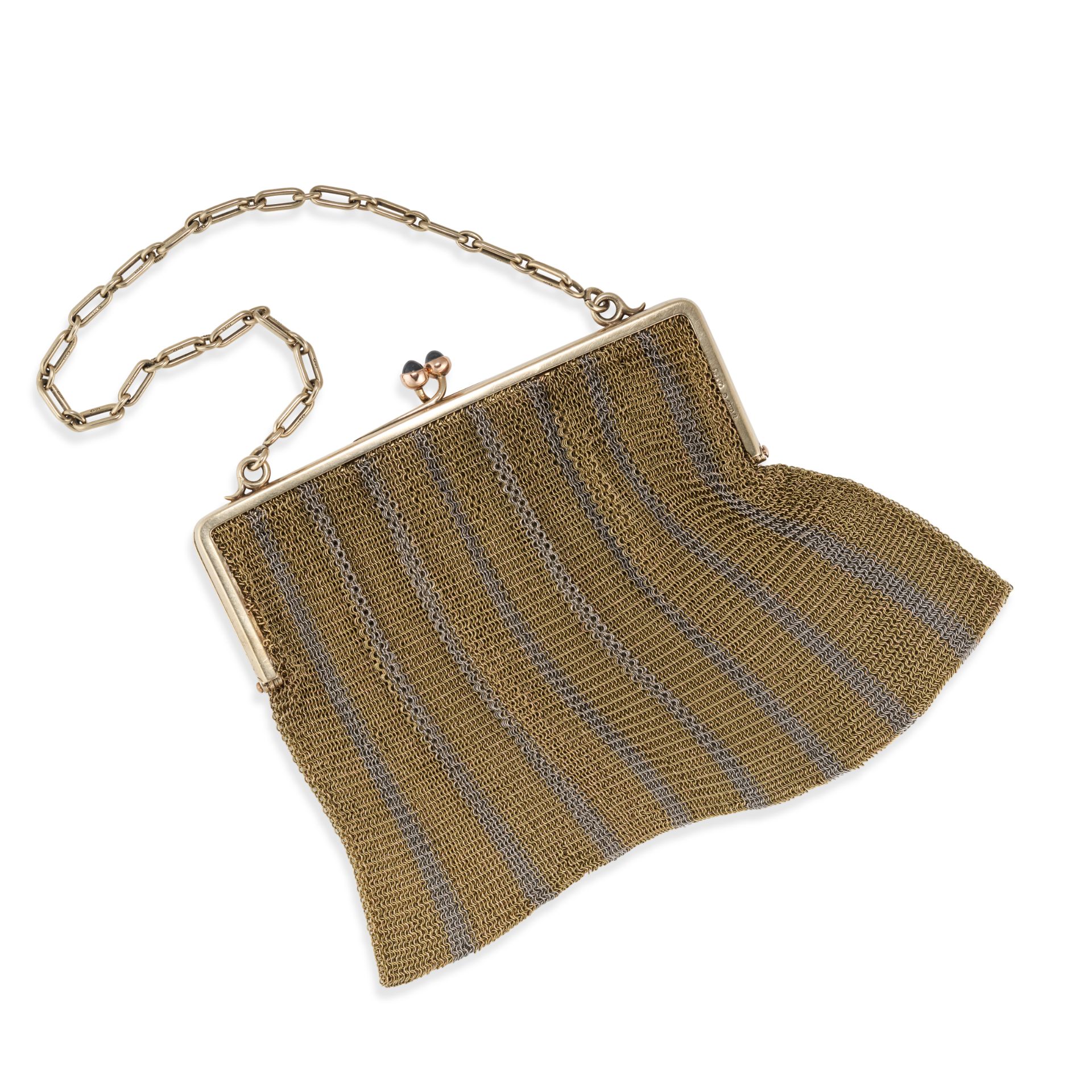 ASPREY, A GOLD MESH PURSE in 9ct yellow gold, the purse made from a fine woven gold mesh, the cla...