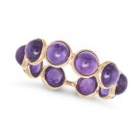 AN AMETHYST ETERNITY RING set all around a row of round cabochon amethysts totalling 5.65 carats,...