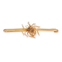 AN ANTIQUE SAPPHIRE AND ZIRCON SPIDER BAR BROOCH in 9ct yellow gold, the spider set with a cushio...