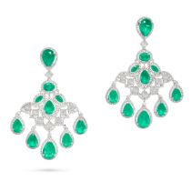 NO RESERVE - A PAIR OF SOUDE EMERALD AND PASTE DROP EARRINGS set with pear, marquise and oval sou...