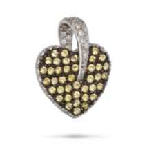 A YELLOW SAPPHIRE AND DIAMOND HEART PENDANT designed as a heart set with round cut sapphires, the...