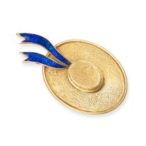 NARDI, AN ENAMEL HAT BROOCH designed as a Venetian gondolier hat, decorated with blue enamel, sig...