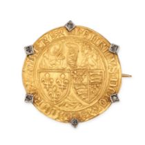 AN ANTIQUE KING HENRY VI FRENCH COIN BROOCH, 15TH CENTURY in yellow gold, mounted with a salut d'...