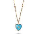 AN ANTIQUE PEARL AND ENAMEL HEART PENDANT NECKLACE the pendant designed as a heart set with a see...