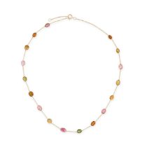 A MULTICOLOUR TOURMALINE CHAIN NECKLACE the trace chain set with a row of round, oval and pear cu...
