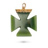 A NEPHRITE JADE MALTESE CROSS PENDANT comprising a piece of polished nephrite jade carved to depi...