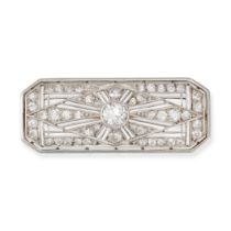 A DIAMOND PLAQUE BROOCH the pierced geometric brooch set with an old cut diamond of approximately...