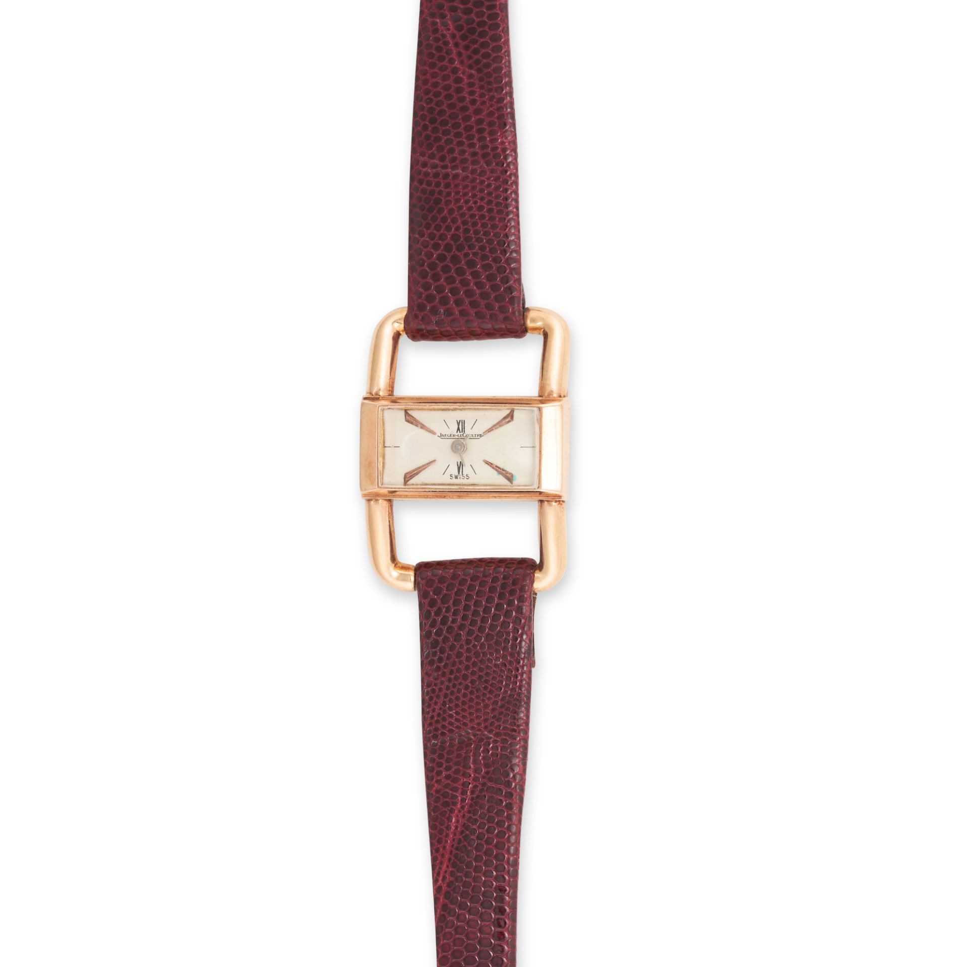 JAEGER LECOULTRE - A LADIES JAEGER LECOULTRE ETRIER WRISTWATCH in 18ct yellow gold, the rectangul...