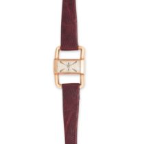 JAEGER LECOULTRE - A LADIES JAEGER LECOULTRE ETRIER WRISTWATCH in 18ct yellow gold, the rectangul...