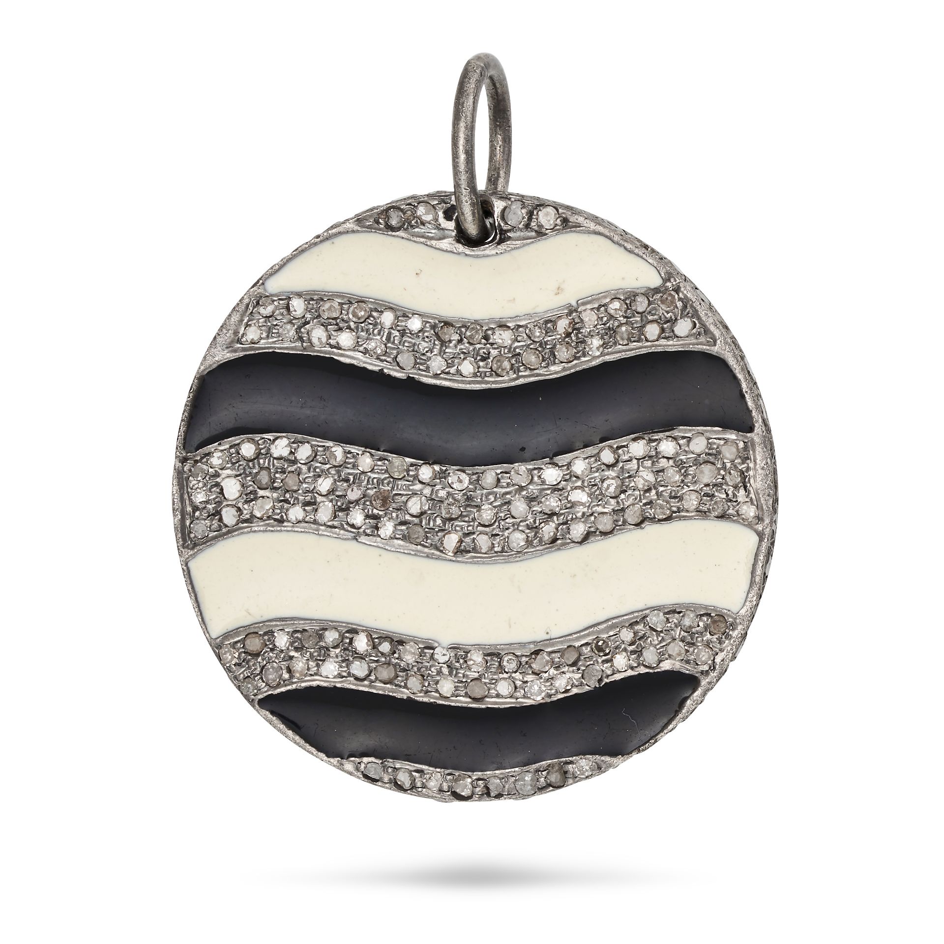 NO RESERVE - A DIAMOND AND ENAMEL PENDANT the circular pendant decorated with black and white ena...