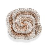 A DIAMOND DRESS RING in 9ct white gold, designed as a flower, set with round cut brown and white ...
