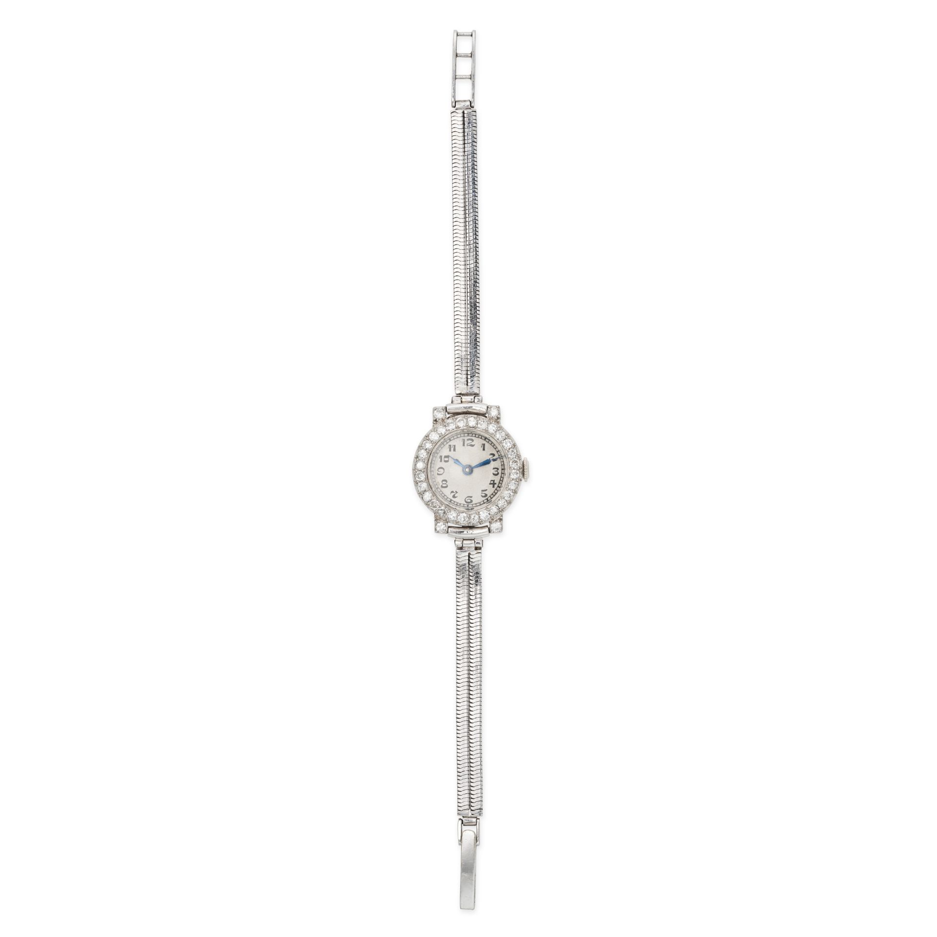 A LADIES DIAMOND WRISTWATCH in 9ct white gold, the circular face with a white dial and Arabic num...