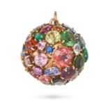 A MULTIGEM PENDANT the spherical pendant set all around with variously cut pink, yellow and blue ...