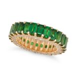 A TSAVORITE GARNET AND DIAMOND ETERNITY RING the band set all around with a single row of octagon...