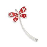 SALAVETTI, A DIAMOND AND ENAMEL BUTTERFLY HAIR CLIP comprising a butterfly motif relieved in red ...