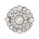 AN ANTIQUE NATURAL SALTWATER PEARL AND DIAMOND BROOCH set with a pearl of 8.2mm in a double borde...