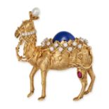 JEAN SCHLUMBERGER FOR TIFFANY & CO., A VINTAGE LAPIS LAZULI, RUBY, DIAMOND AND PEARL CAMEL BROOCH...
