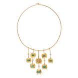 A MODERNIST BLUE TOURMALINE TORQUE NECKLACE in 18ct yellow gold, the textured torque necklace sus...
