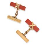 TIFFANY & CO., A PAIR OF JASPER CUFFLINKS each set with a polished jasper baton accented by an X ...