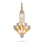LALIQUE, AN ART NOUVEAU MOONSTONE AND SAPPHIRE PENDANT in yellow gold, the openwork pendant set w...