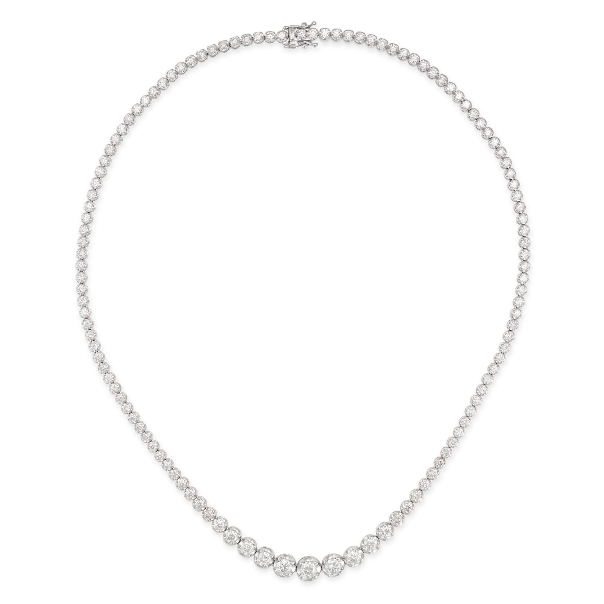 A DIAMOND LINE NECKLACE comprising a graduating row of round brilliant cut diamonds all totalling...