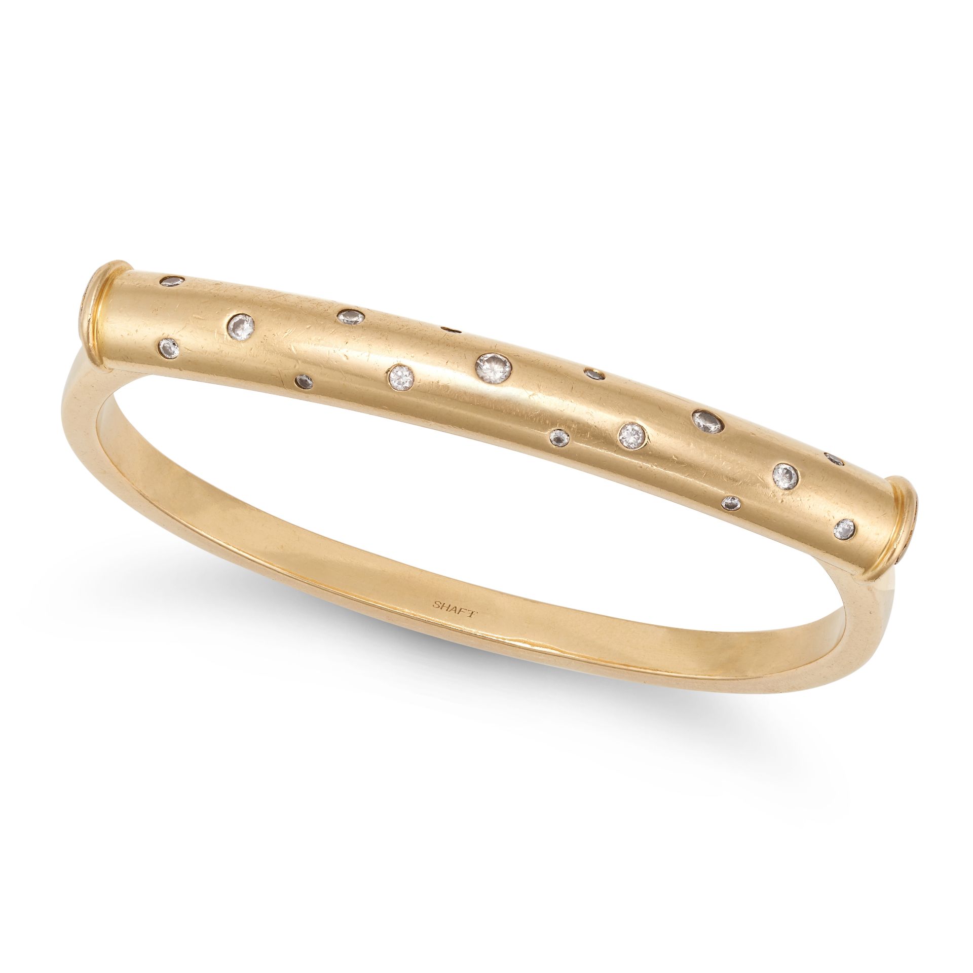 THEO FENNELL, A DIAMOND SHAFT BANGLE the hinged bangle designed as a tube set with round brillian...