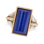 JEAN DESPRES, A LAPIS LAZULI DRESS RING set with a polished lapis lazuli accented by beaded shoul...