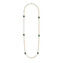 A FRENCH MALACHITE AND DIAMOND NECKLACE in 18ct yellow gold, comprising a trace chain set with fl...