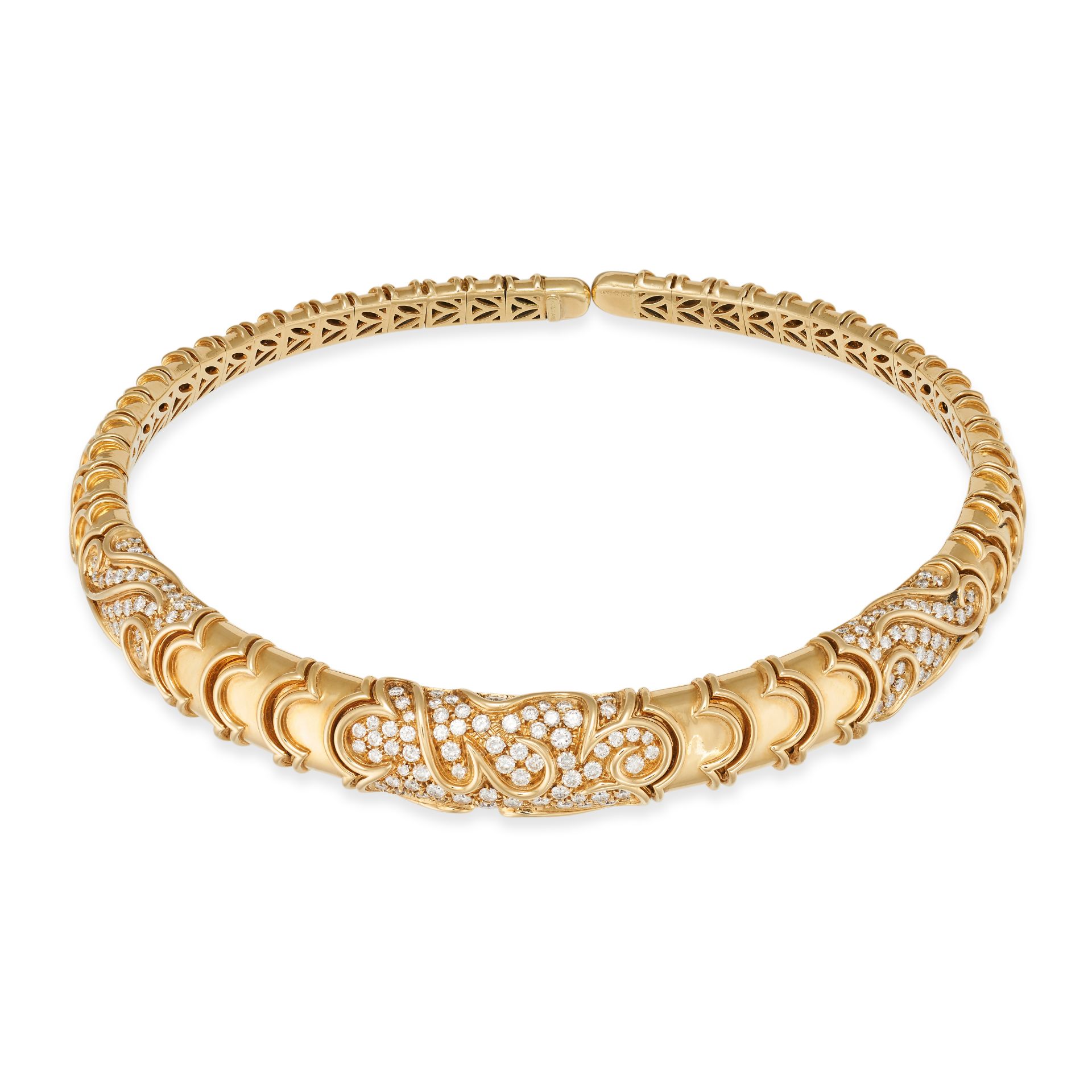 BULGARI, A DIAMOND TORQUE COLLAR NECKLACE the necklace comprising a row of articulated fancy link...