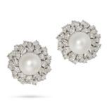 VAN CLEEF & ARPELS, A PAIR OF PEARL AND DIAMOND CLUSTER EARRINGS each set with a pearl of 15.5mm ...