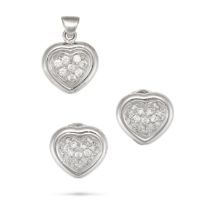 A DIAMOND HEART PENDANT AND EARRINGS SUITE the pendant designed as a heart pave set with round br...