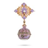 AN ANTIQUE DIAMOND, ENAMEL AND PEARL TIMEPIECE BROOCH in 18ct yellow gold, the brooch set with ro...