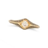 AN ANTIQUE DIAMOND AND ENAMEL RING in yellow gold, set with an old cut diamond of approximately 0...