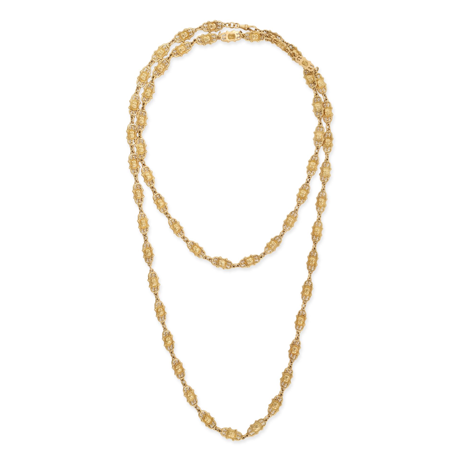 AN ANTIQUE GOLD CHAIN NECKLACE in 18ct yellow gold, comprising a row of fancy links each designed... - Image 2 of 2