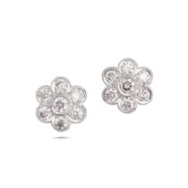 A PAIR OF DIAMOND CLUSTER STUD EARRINGS each set with a cluster of round brilliant cut diamonds, ...